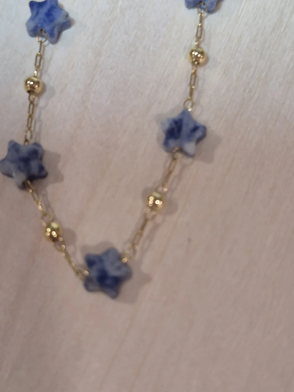 💙⭐️NEW💙⭐️ PRETTY!! SS Micro PaperClip Faceted BLUE DOT Nat.Stone StarBracelet